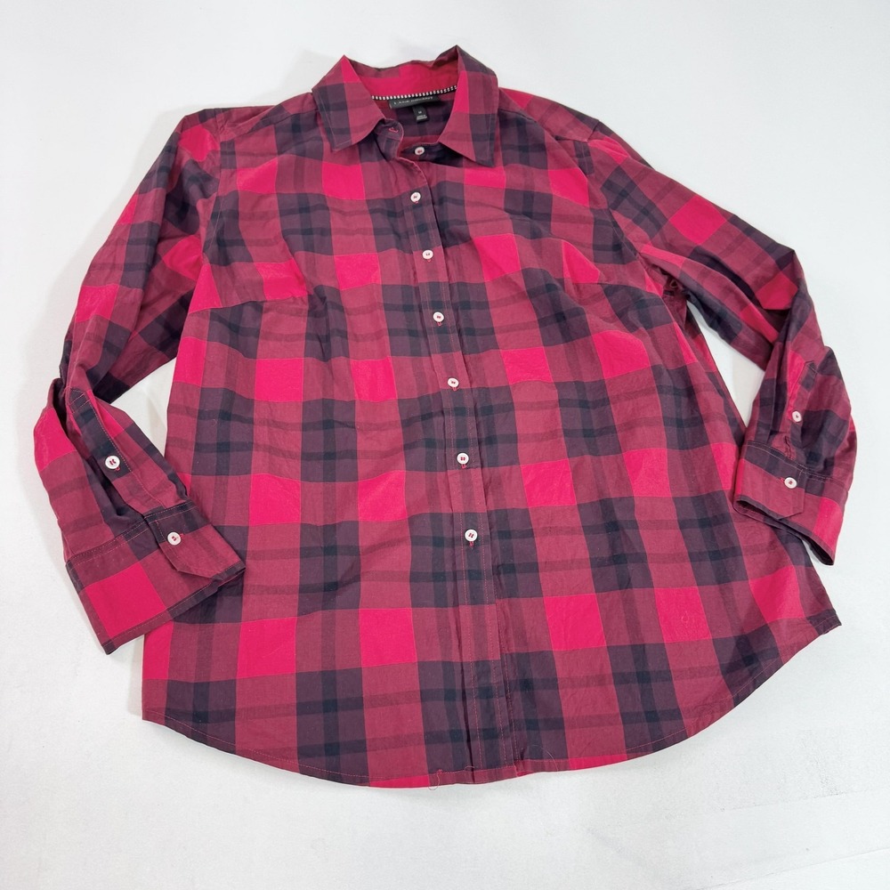 Lane Bryant Shirt Womens 14 Plus Red Plaid Stretch Button Up Long Sleeve Top